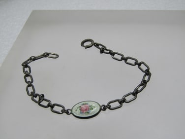 Antique Sterling Guilloche Rose Bracelet, 6", 1920's-1930's