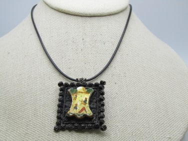 Vintage Sterling Painted Necklace, Palestine, 1930's, 20"
