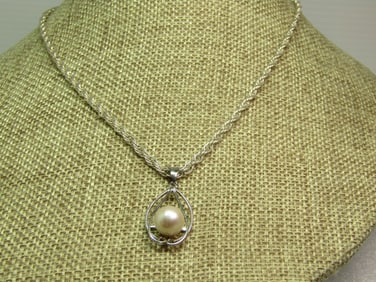 Sterling Rope Chain with Faux Pearl Pendant, 18", 1990's