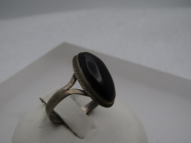 Vintage Sterling Jet Southwestern Ring, Sz. 7.25, 1960's-1970's
