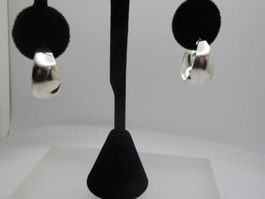 Sterling Silver Wide Hoop Earrings, Pierced, Tapered. 7/8"