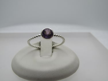 Sterling Amethyst Ring, Size 9.5, Bezel-Set