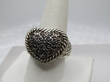 Sterling Statement Heart Ring, Sz. 10.5, Scrolled, 1990's