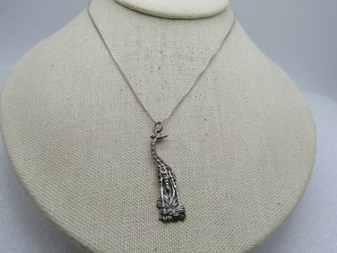 Vintage Sterling Tall Giraffe Necklace, 18"-22", 1970's-1980's, Signed