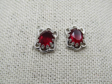 Vintage Sterling Red Stone Stud Earrings, 1980's-1990's