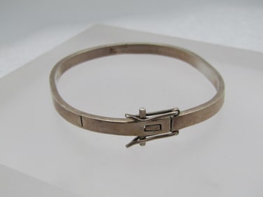 Vintage Sterling Hinged Bangle Bracelet, Safety Locks, 6.75", 1970's-1980's