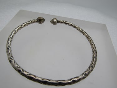 Vintage Sterling Silver Stamped Bangle Bracelet, Unisex, 8"