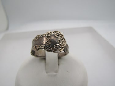 Vintage Sterling Floral Spoon Ring, Signed L. Vernon, Adjustable Size, 1950's-1970's