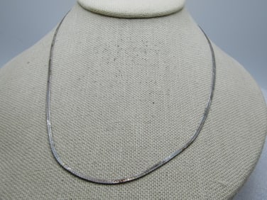 Vintage Sterling Herringbone Necklace, 18" and appx. 2mm, Italy, 1980's-1990's