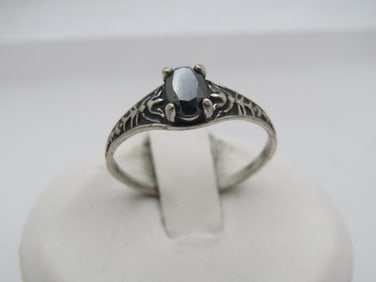 Vintage Sterling Hematite Ring. Sz. 7.75, Decorative Band, 1960's-1970's