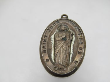 Vintage Sterling St. Jude Pray for Us Medal/Pendant, 1940's-1950's, Signed