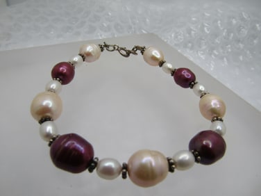 Vintage Sterling Baroque Tahitian Pearl Bracelet, 8"