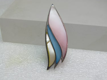 Vintage Sterling MOP Pendant, Wing-Like, 1980's-1990's