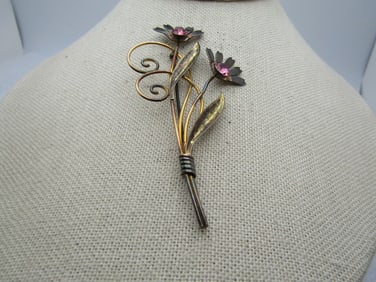 Vintage 12kt GF Sterling Floral Brooch, Van Dell, Mid-Century