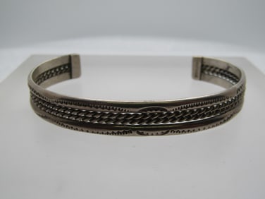 Vintage Sterling Southwestern Stamped Cuff Bracelet, 7", 1960's-1970's, Unisex