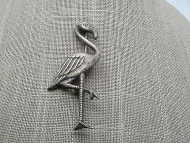 Vintage Sterling Flamingo Brooch, 1940's-1950's, 2.75" Tall