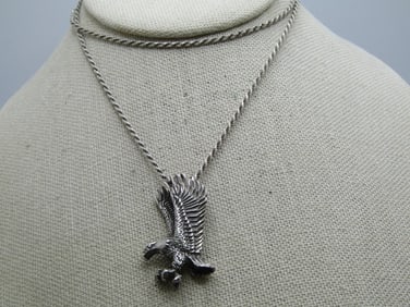 Vintage Sterling Eagle Necklace, Unisex, 24", 1970's, Signed