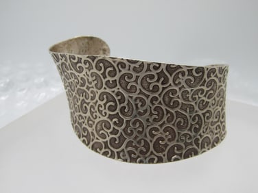 Vintage Sterling Abstracted Scrolled Cuff Bracelet, 7"