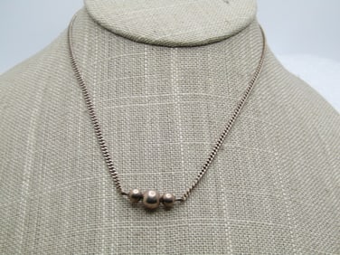Vintage Sterling Silver Triple Beaded Necklace, 14.5", 1960's-1970's.