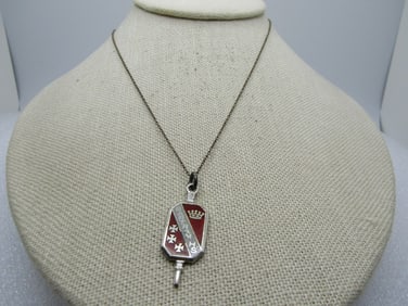 Vintage Sterling Bartram High School Guilloche Pendant/Necklace 18"