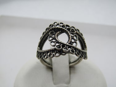 Vintage Beau Sterling Filigree Ring, Adjustable, 1940's-1950's