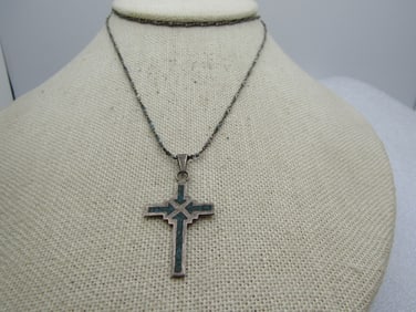 Vintage Sterling Inlaid Turquoise Necklace, 24", Unisex, 1960's-1970's