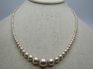 Vintage Sterling Graduate Faux Pearl Necklace, 17.5", 1940's-1950's