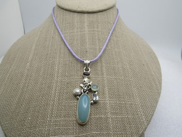 Sterling Silver Angel/Cherub, Amethyst Mixed Stone Necklace. 18"-20"