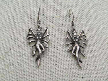 Vintage Sterling Fairy Drop Earrings, Pierced, 1980's-1990's
