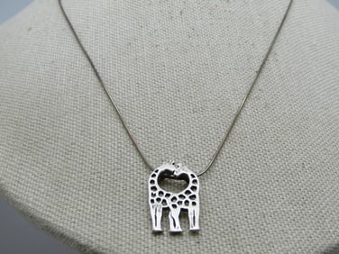 Vintage Sterling Double Giraffe Necklace, Heart, 18", 1980's-1990's.