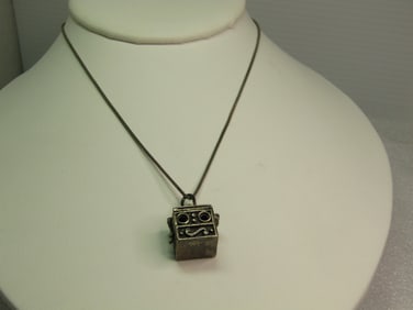 Vintage Sterling Hinged Box Necklace, 18", 1970's-1980's