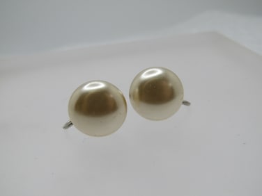 Vintage Sterling Faux Pearl Earrings, Screwback, 5/8", 1950's