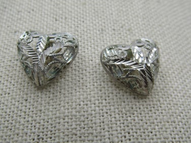 Vintage Sterling Filigree Heart Earrings, Domed, Pierced, 1970's-1980's