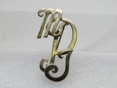 Vintage Sterling Initials MPJ Brooch, 1960's-1970's, Signed