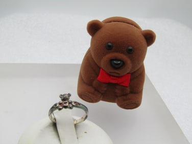 Vintage Sterling Bear Ring in Bear Box, Youth, Sz. 3, 1980's-1990's, Signed NV