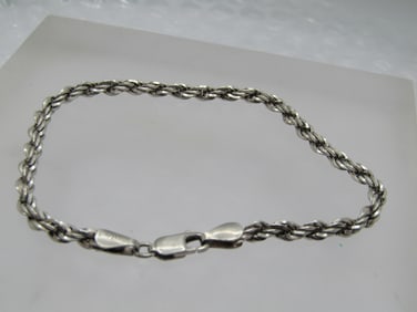Vintage Sterling Rope Bracelet, 8", Unisex, 3.5mm, Signed