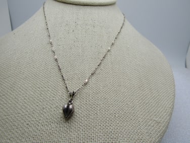 Vintage Sterling Heart Fob Necklace, 16", 1970's-1980's