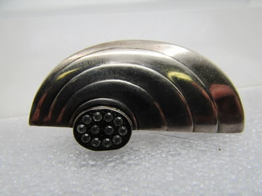 Vintage Sterling Rhinestone Mod Brooch, 1.75" by 1", 1970's-1980's