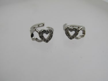 Vintage Sterling Double Heart Rhinestone Hoop Earrings, Petite Hoop, Signed  JTS
