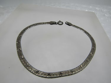 Vintage Sterling Etched Herringbone Bracelet, 7", 1970's-1980's.