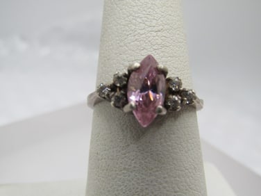 Vintage Sterling Pink & Clear CZ Ring, Sz. 7, 1980's-1990's