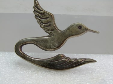 Vintage Sterling Hummingbird Brooch, Signed A.M., Possibly Navajo, 1960's