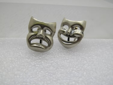 Vintage Comedy Tragedy Earrings, Screwback, Beau Sterling, 1960's