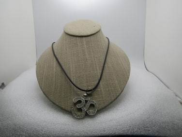 Vintage Sterling Hindu OM CZ Necklace, 24"-26", 1990's-2000's