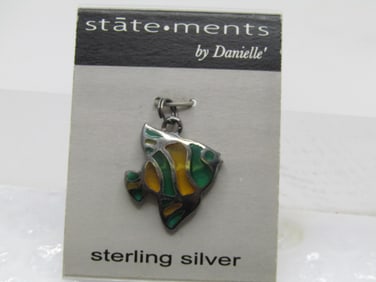 Vintage Sterling Fish Charm/Pendant, Stained Glass Style, Statements by Danielle'