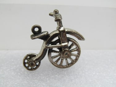 Vintage Sterling Old Time Bike Charm/Pendant, Large Front Wheel, 1940's-1950's