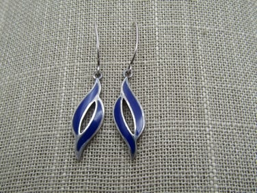Vintage Sterling Blue Enameled Earrings, Pierced , Signed, 1980's-1990's