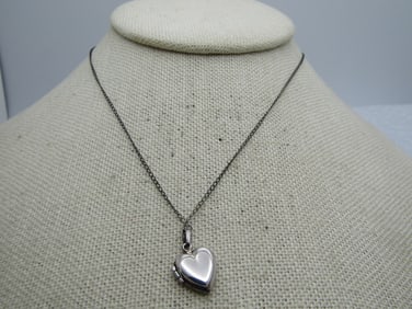 Vintage Sterling Heart Locket Necklace, 14.25", 1940's