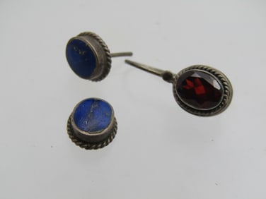 Vintage Sterling Earring Lot, Wear/Repurpose, Lapis and Garnet, 1970's-1980's.