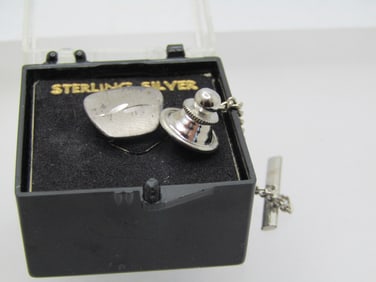 Vintage Sterling Tack Pin, Etched Design, 1960's